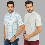 Combo of 2 White and White Cotton Handloom Short Kurta-25344