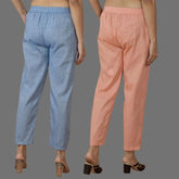 Combo of 2 Women Blue Peach Cotton Trouser Pant