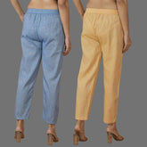Combo of 2 Women Blue Yellow Cotton Trouser Pant