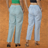 Combo of 2 Women Purple Blue Cotton Checks Belt Pant