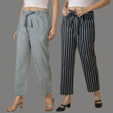 Combo of 2 Women Pink Black Cotton Checks Belt Pant