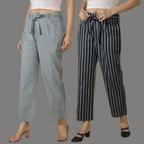 Combo of 2 Women Pink Black Cotton Checks Belt Pant