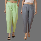 Combo of 2 Women Gray Mint Green Cotton Trouser Pant