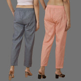 Combo of 2 Women Gray Peach Cotton Trouser Pant