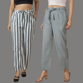 Combo of 2 Women Purple Maroon Cotton Checks Belt Pant