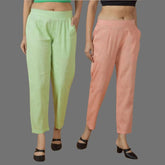 Combo of 2 Women Mint Green Peach Cotton Trouser Pant