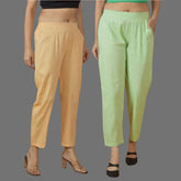 Combo of 2 Women Mint Green Yellow Cotton Trouser Pant