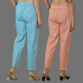 Combo of 2 Women Peach Sky Blue Cotton Trouser Pant