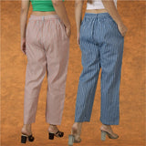 Combo of 2 Women White Pink Cotton Checks Belt Pant
