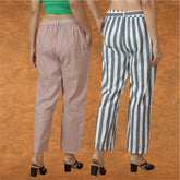 Combo of 2 Women Yellow Maroon Cotton Checks Belt Pant