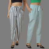 Combo of 2 Women Yellow Maroon Cotton Checks Belt Pant