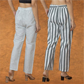 Combo of 2 Women Pink Black Cotton Checks Belt Pant