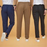 Combo of 3 Brown Black and Navy Blue Cotton Regular Trouser Pants-42430