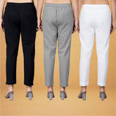 Combo of 3 Cotton Gray White and Black Women Regular Fit Solid Trousers