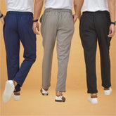 Combo of 3 Gray Black and Navy Blue Cotton Regular Trouser Pants-42432