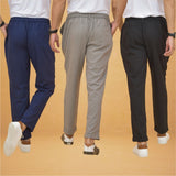 Combo of 3 Gray Black and Navy Blue Cotton Regular Trouser Pants-42432