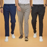 Combo of 3 Gray Black and Navy Blue Cotton Regular Trouser Pants-42432