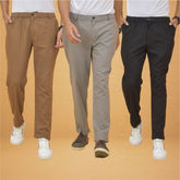 Combo of 3 Gray Brown and Black Cotton Regular Trouser Pants-42483