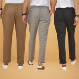 Combo of 3 Gray Brown and Black Cotton Regular Trouser Pants-42483