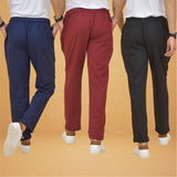 Combo of 3 Maroon Black and Navy Blue Cotton Regular Trouser Pants-42434