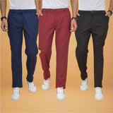 Combo of 3 Maroon Black and Navy Blue Cotton Regular Trouser Pants-42434