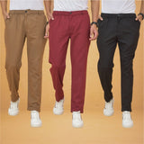 Combo of 3 Maroon Brown and Black Cotton Regular Trouser Pants-42485