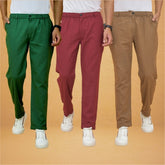 Combo of 3 Maroon Brown and Bottle Green Cotton Regular Trouser Pants-42404