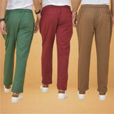 Combo of 3 Maroon Brown and Bottle Green Cotton Regular Trouser Pants-42404