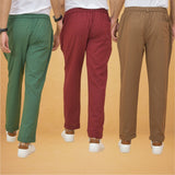 Combo of 3 Maroon Brown and Bottle Green Cotton Regular Trouser Pants-42404