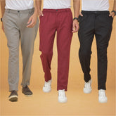 Combo of 3 Maroon Gray and Black Cotton Regular Trouser Pants-42496
