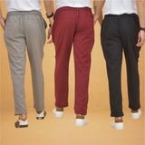 Combo of 3 Maroon Gray and Black Cotton Regular Trouser Pants-42496