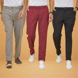 Combo of 3 Maroon Gray and Black Cotton Regular Trouser Pants-42496