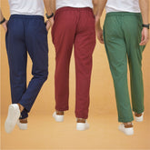 Combo of 3 Maroon Navy Blue and Bottle Green Cotton Regular Trouser Pants-42380