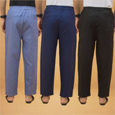 Combo of 3 Men Solid Cotton Flex Pant Black Navy Blue and Sky Blue