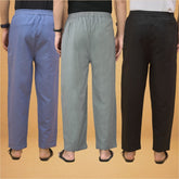 Combo of 3 Men Solid Cotton Flex Pant Gray Black and Sky Blue