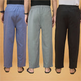 Combo of 3 Men Solid Cotton Flex Pant Gray Black and Sky Blue