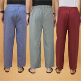 Combo of 3 Men Solid Cotton Flex Pant Gray Maroon and Sky Blue