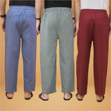 Combo of 3 Men Solid Cotton Flex Pant Gray Maroon and Sky Blue