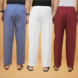 Combo of 3 Men Solid Cotton Flex Pant White Maroon and Sky Blue