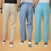 Combo of 3 Men Solid Cotton Handloom Pant Denim Sky Blue and Beige