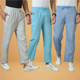 Combo of 3 Men Solid Cotton Handloom Pant Denim Sky Blue and White