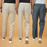 Combo of 3 Men Solid Cotton Handloom Pant Gray Cream and Beige