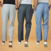 Combo of 3 Men Solid Cotton Handloom Pant Gray Denim and White