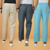Combo of 3 Men Solid Cotton Handloom Pant Gray Sky Blue and Beige
