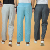Combo of 3 Men Solid Cotton Handloom Pant Gray Sky Blue and White
