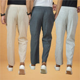 Combo of 3 Men Solid Cotton Handloom Pant Gray White and Beige