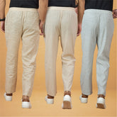 Combo of 3 Men Solid Cotton Handloom Pant White Cream and Beige