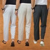 COMBO OF 3 MEN STRIPE COTTON HANDLOOM PANT BLACK BEIGE AND WHITE