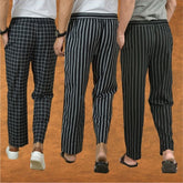 COMBO OF 3 MEN STRIPE COTTON HANDLOOM PANT BLACK BLACK AND BLACK