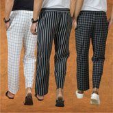 COMBO OF 3 MEN STRIPE COTTON HANDLOOM PANT BLACK BLACK AND WHITE